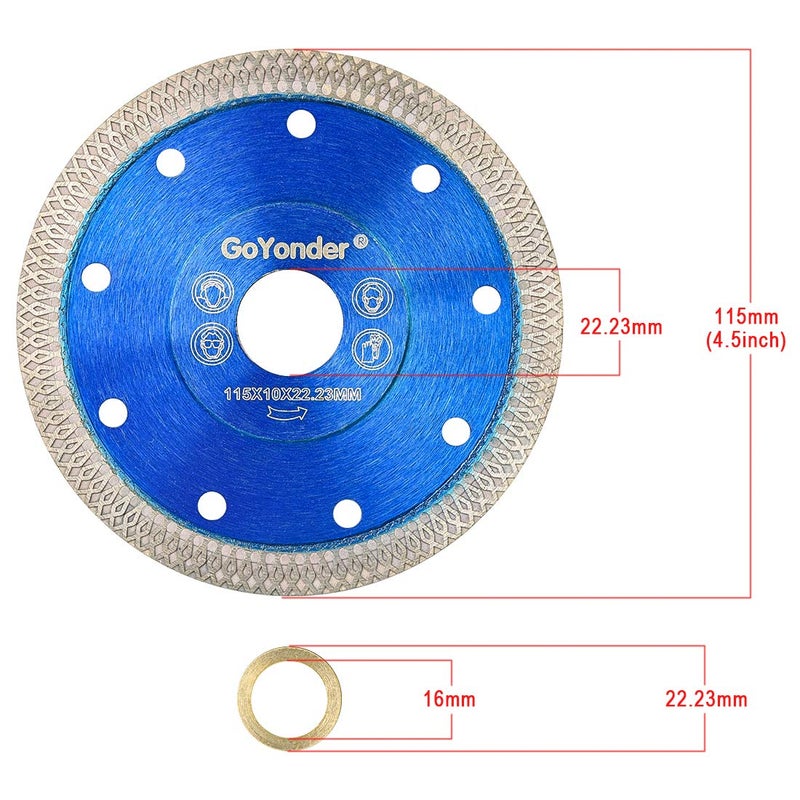 GoYonder 4.5 Inch Super Thin Diamond Saw Blade for Cutting Porcelain Tiles,Granite Marble Ceramics (4.5â€œBlue-2PCS) - Image 3